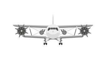 Retro biplane plane illusration. Small vintage piston engine airplane. Training aircraft front view vector