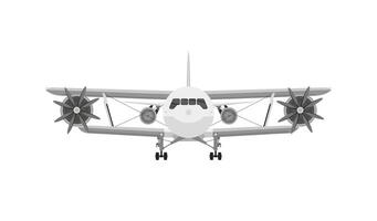 Retro biplane plane vector illusration. Small vintage piston engine airplane. Training aircraft front view