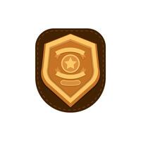 Sheriff badge, golden shield with star icon flat isolated. vector