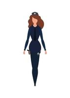 Lady police officer in blue uniform. Isolated. Vector illustration