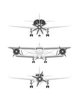 Aircraft set isolated on white background, front view. vector