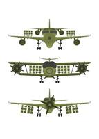 Set Fighter, military aircraft with missiles on board. Illustration isolated on white background. vector