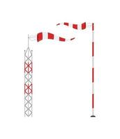 Cone meteorology windsock wind vane isolated on white background. Red and white striped wind gauge indicator. vector