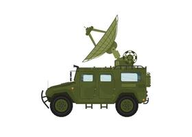 vehículo militar verde con radar para escanear al enemigo, aviones y la proximidad de la ubicación de la guerra. vector