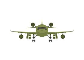 Military plane front view. Green fighter with rocket launchers. vector