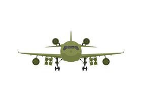 vista frontal del avión militar. luchador verde con lanzacohetes. vector