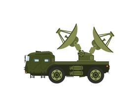 vehículo militar verde con radar para escanear al enemigo, aviones y la proximidad de la ubicación de la guerra. vector