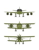 Military plane set, army plane isolated on white background, front view vector