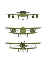 Military plane set, army plane isolated on white background, front view vector