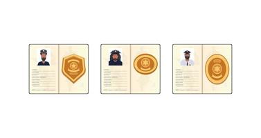 Set Police ID documents vector icon flat isolated.