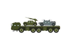 A military tractor vehicle transports a tank. Transportation of military equipment. Vector. vector