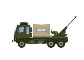 vector illustration of military missile launcher car. Branded with green military stripe pattern. Looks perspective. With a white background, isolated.