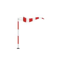 Cone meteorology windsock wind vane isolated on white background. Red and white striped wind gauge indicator. vector