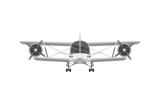 Biplane. Retro airplane illustration. Vintage plane front view. Isolated illustration. Plane icon.
