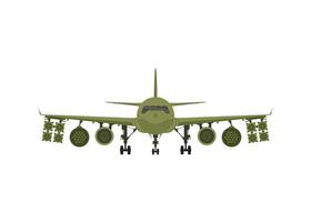 vista frontal del avión militar. luchador verde con lanzacohetes. vector