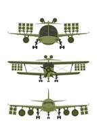 Set Fighter, military aircraft with missiles on board. Illustration isolated on white background. vector