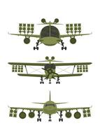 Set Fighter, military aircraft with missiles on board. Illustration isolated on white background. vector