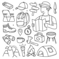 Camping and outdoor doodle hand drawn object elements vector