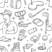Doodle set of golf sports tools and equipments seamless pattern vector
