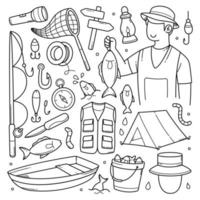 Fishing doodle tool and equipment objects vector