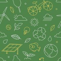 Eco icon doodle seamless pattern. Zero waste and recycle elements outline hand drawn vector