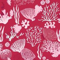 Seamless pattern with hand drawn corals on viva magenta background. Sea design for fabric, wrapping paper vector