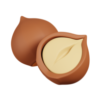 Hazelnut peeled whole, chopped into halves isolated. 3D render of Nuts, seeds and grains icon png