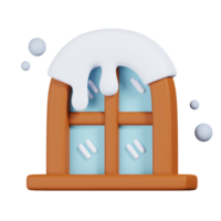 ventana de casa con nieve aislada. Render 3D del icono de invierno png