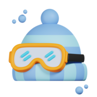 blaue Wintermütze mit Skibrille isoliert. 3D-Darstellung des Wintersymbols png