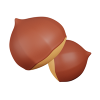 Kastanie isoliert. 3D-Darstellung von Nüssen, Samen und Körnern png