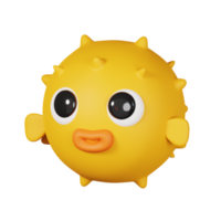 Yellow puffer fish isolated. 3D render of Sea and beach icon png