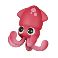 Pink octopus isolated. 3D render of Sea and beach icon png