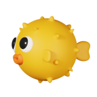 pez globo amarillo aislado. Render 3D de icono de mar y playa png