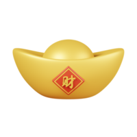 Money, gold coins or gold ingots isolated. Chinese new year elements icon. 3D illustration. Text Wealth png