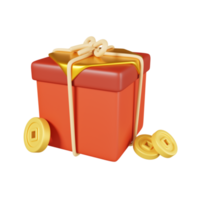 caja de regalo y moneda de oro aisladas. icono de elementos de año nuevo chino. ilustración 3d