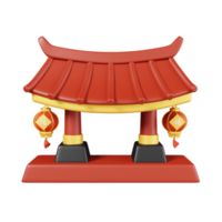 Chinese gates with lanterns isolated. Chinese new year elements icon. 3D illustration.Text Lucky png