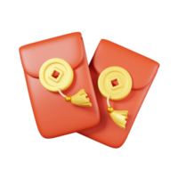 Angpao aka. CNY red envelopes isolated. Chinese new year elements icon. 3D illustration png