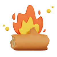 Burning hot bonfire with wood isolated. 3D render of Winter icon png