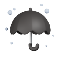 Snow falling on open black umbrella isolated. 3D render of Winter icon png