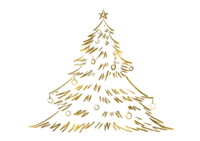 Hand drawn  golden glitter oil brush stroke Christmas tree with star isolated  on png or transparent  background. Graphic resources for New Year, Birthdays and luxury card.