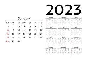 calendario para 2023 aislado en un fondo blanco vector