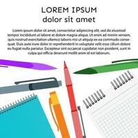 Background with notebook, pens, pencils and place for your text. Vector illustration.