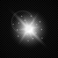 Light effect of lens flares. White glowing lights starburst effects with sparkles on a transparent background. Vector illustration