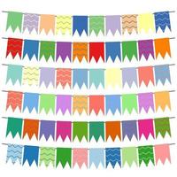 Colorful flags and bunting garlands for decoration. Decor elements with various patterns. Vector illustration