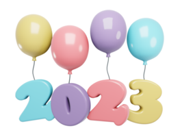 3D Render New Year 2023 number with balloon. 3D Render illustration. png