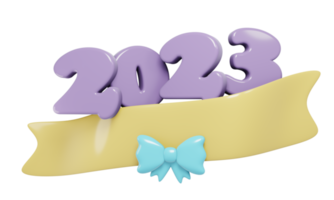 3D Render New Year big ribbon and bow with 2023 number. 3D Render illustration. png