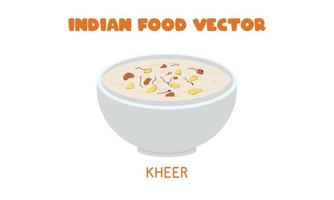 Indian Kheer or Payasam - Indian sweet rice pudding flat vector illustration isolated on white background. Kheer clipart cartoon. Asian food. Indian cuisine. Indian food