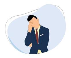 businessman holding his face. confused businessman. vector flat design of businessman holding face