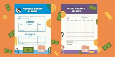 Modern design Vector planner pages templates. Daily, weekly, monthly, project, budjet and meal planners with vector asset illustration for budgetin plan on eps 10 format