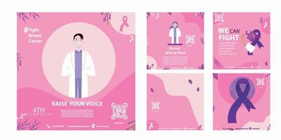 plantilla de publicación en redes sociales día mundial contra el cáncer para conmemorar el día mundial contra el cáncer el 4 de febrero con formato vectorial eps 10 vector